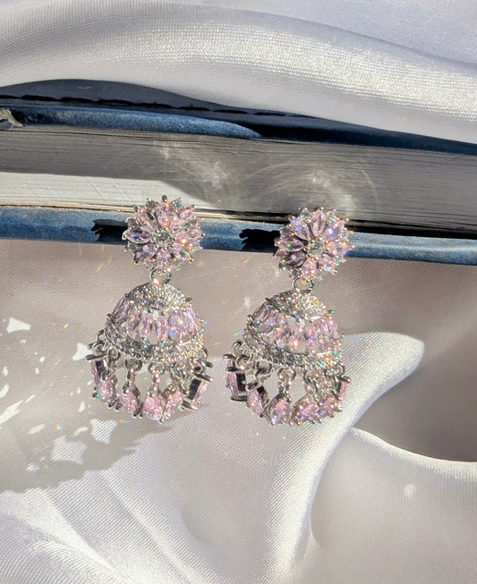 Noor Zircon Jhumki - Light Pink