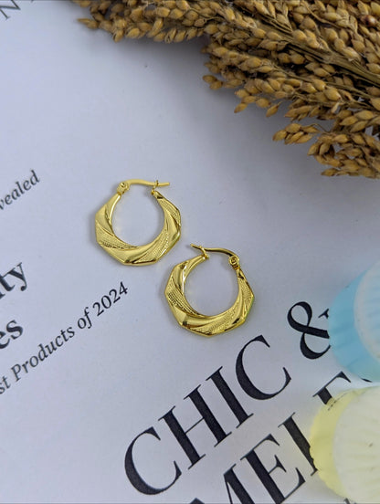 Classic Engraved Round Hoop Earings