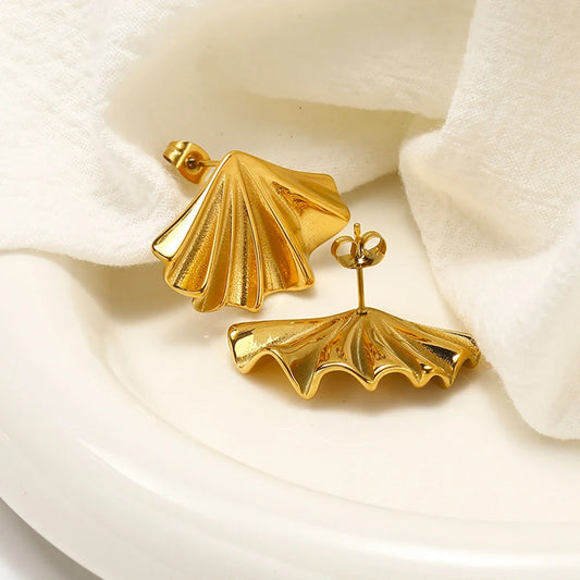 Golden Seashell Fan Statement Earrings