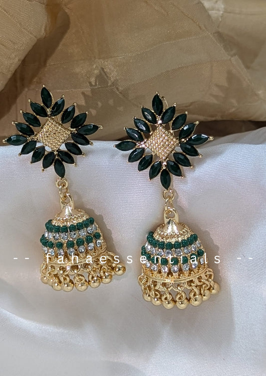 Stone Jhumkis - Green