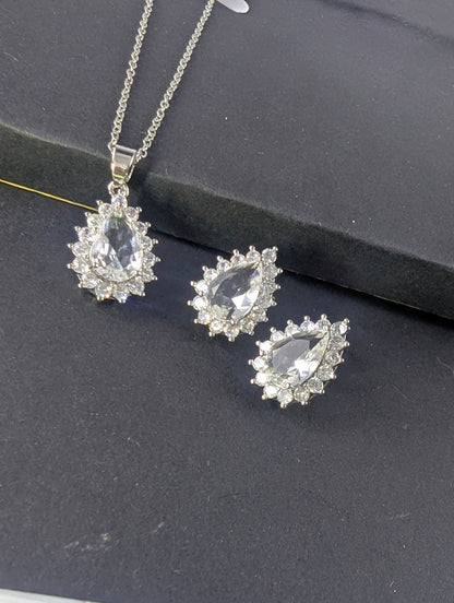 Crystal Teardrop Locket Set - White