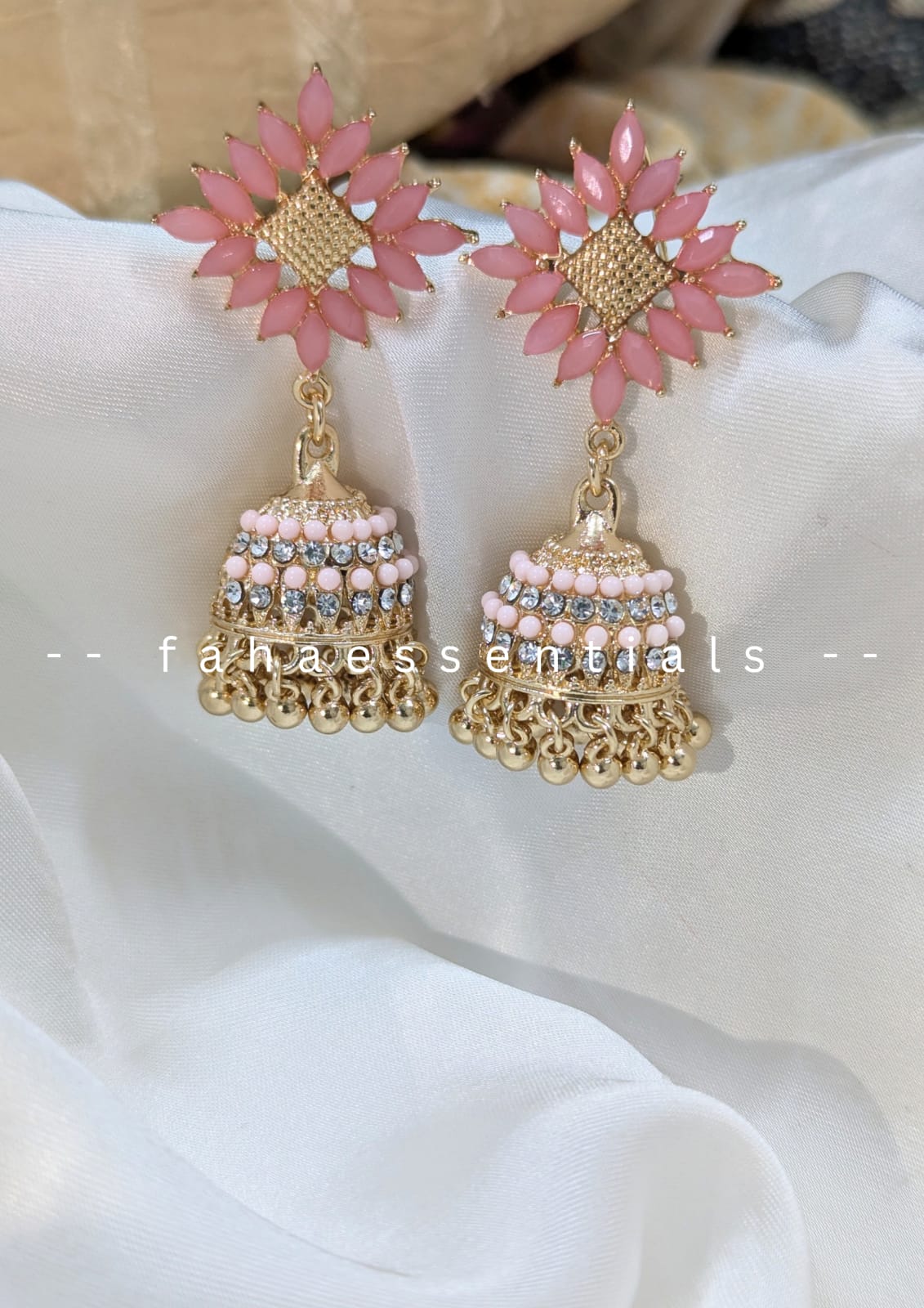 Stone Jhumkis - Pink