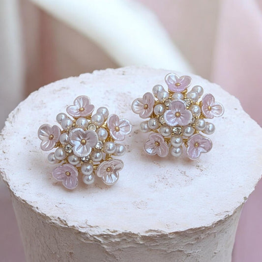 Lilac Bloom Pearl Earrings