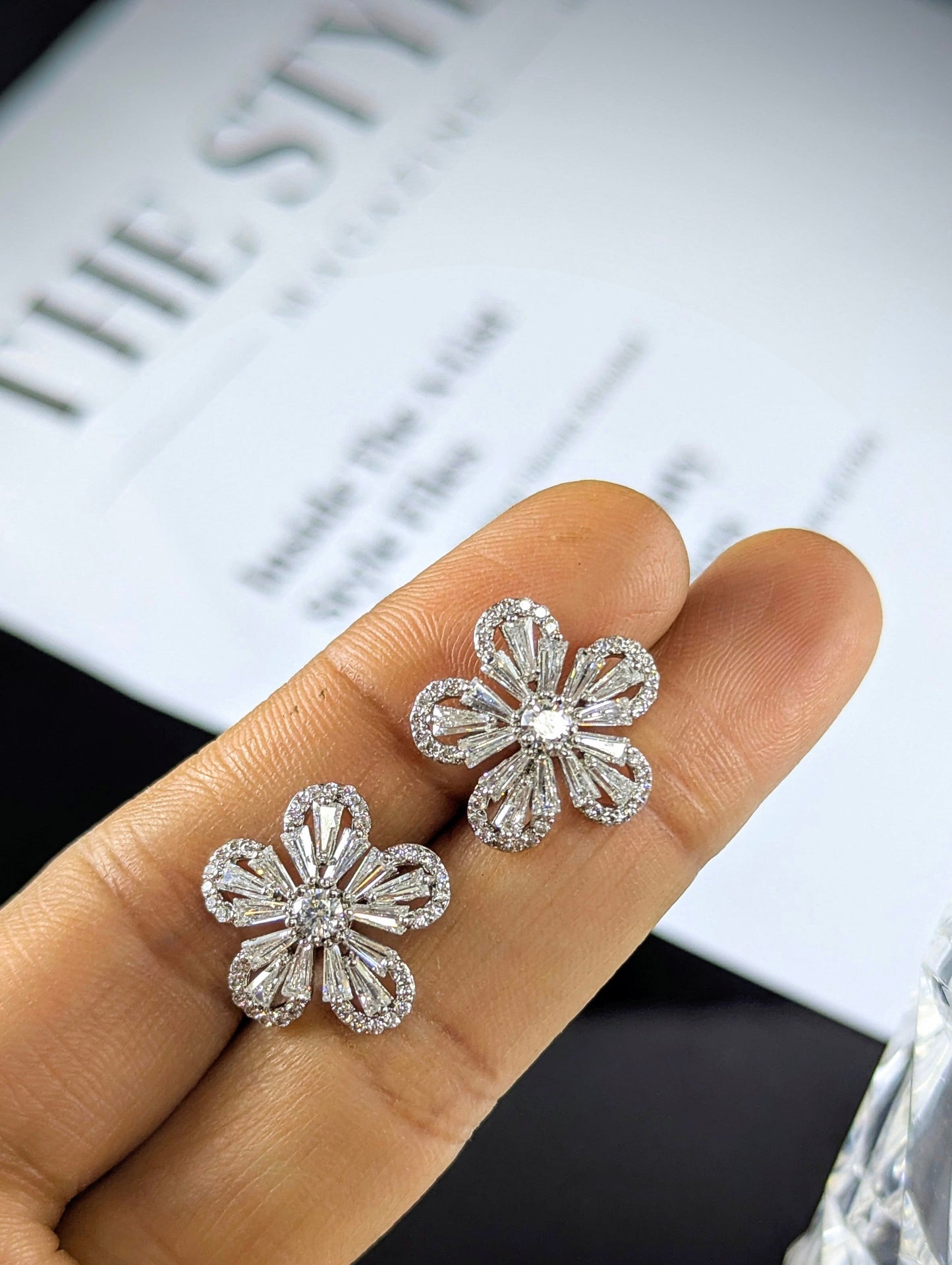 Sparkling Zircon Floral Stud Earrings
