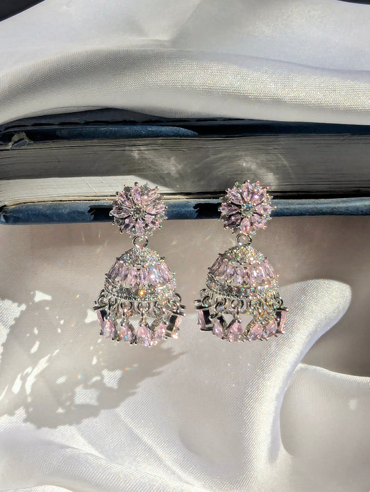 Noor Zircon Jhumki - Light Pink