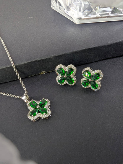 Luxe Bloom Zircon Locket Set - Green