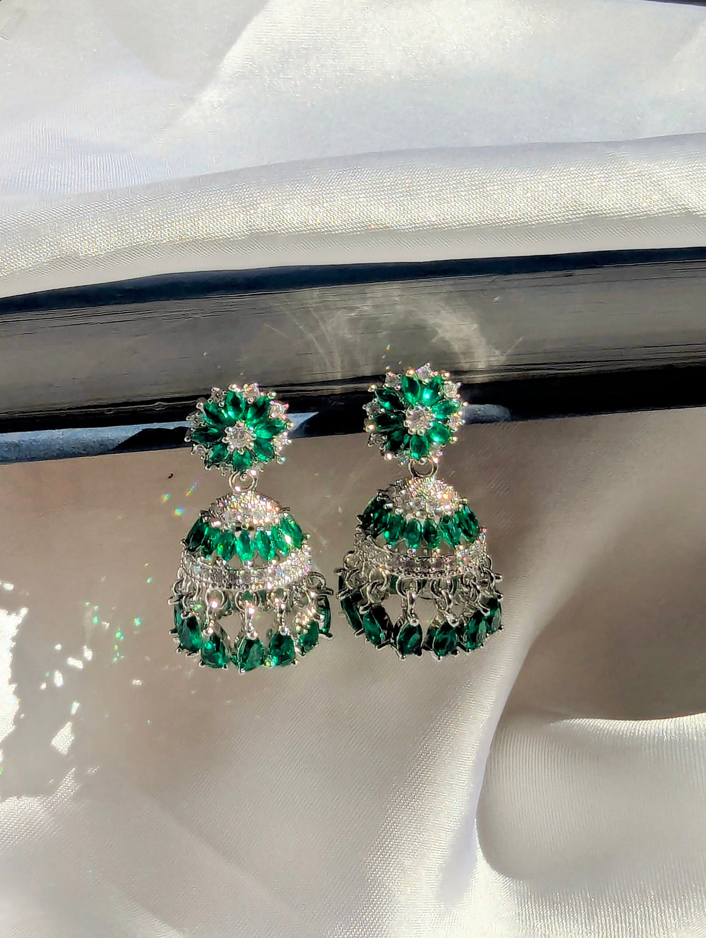 Noor Zircon Jhumki - Green