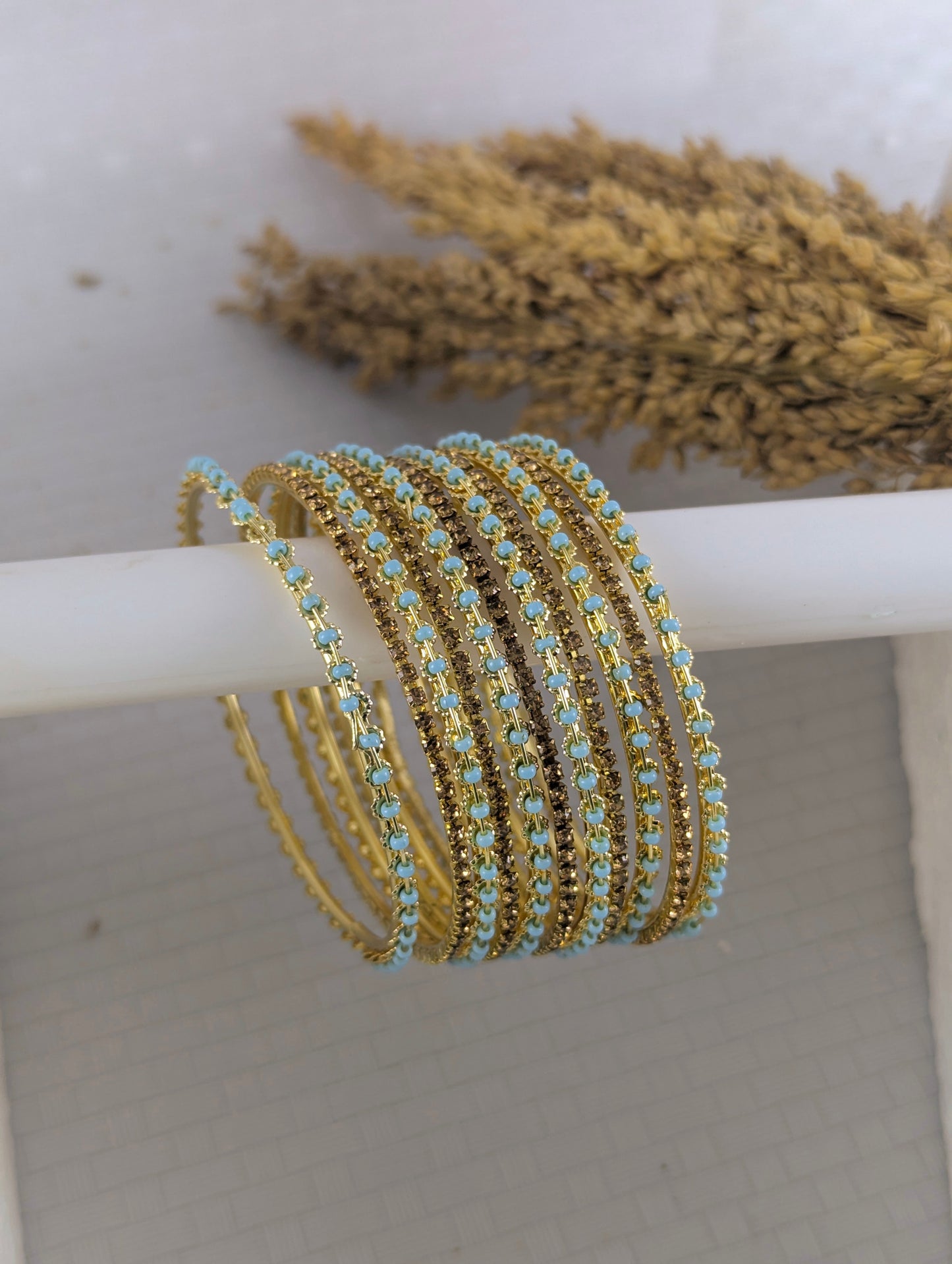 Azure Glow Beaded Bangles