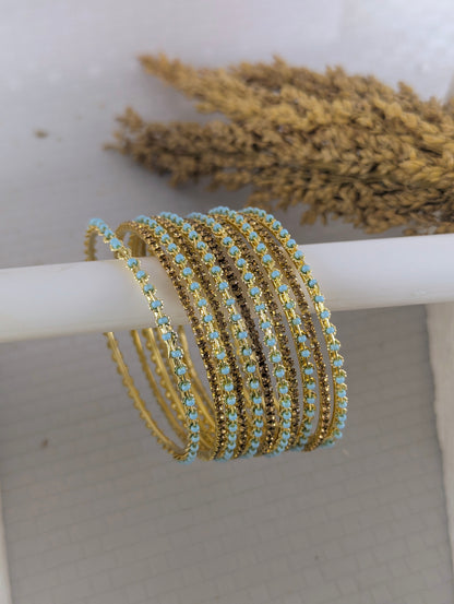 Azure Glow Beaded Bangles