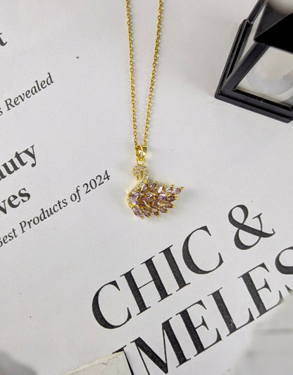 Crystal Swan Necklace - Purple