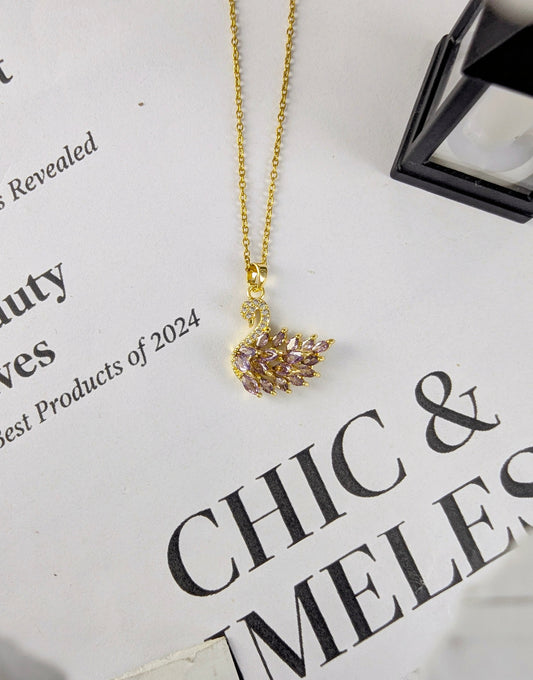 Crystal Swan Necklace - Purple