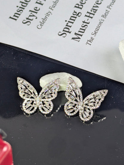 Silver Zircon Butterfly Stud Earrings