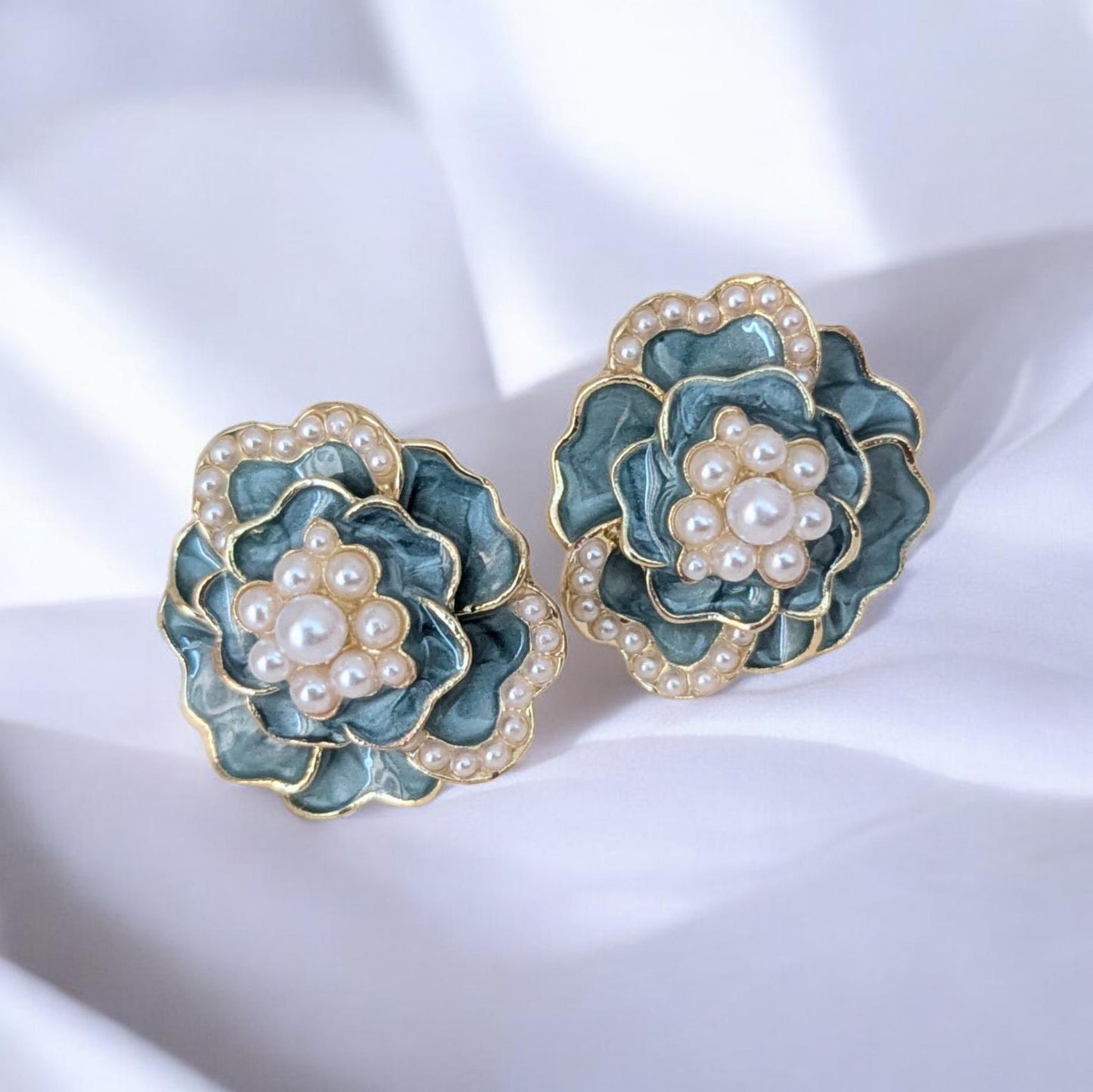 Rose Earings - Teal