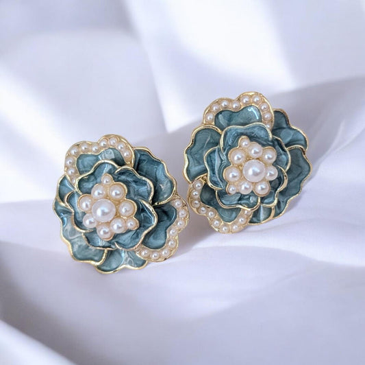 Rose Earings - Teal