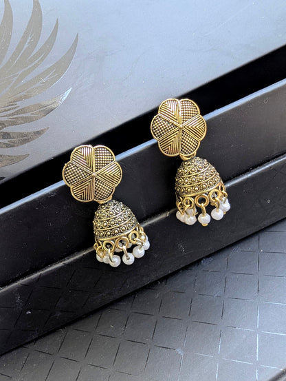Golden Bloom Floral Jhumki