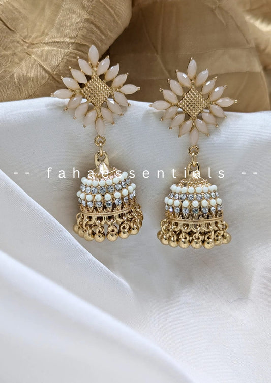 Stone Jhumkis - Beige