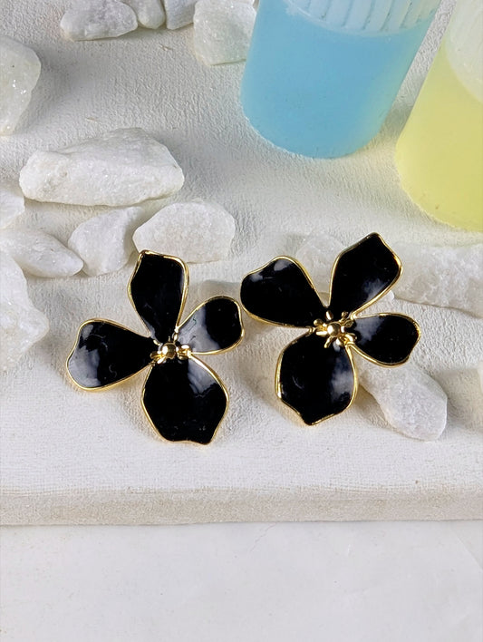 Petal Drop Earrings - Black