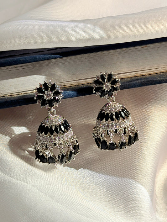 Noor Zircon Jhumki - Black