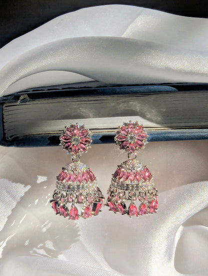 Noor Zircon Jhumki - Pink