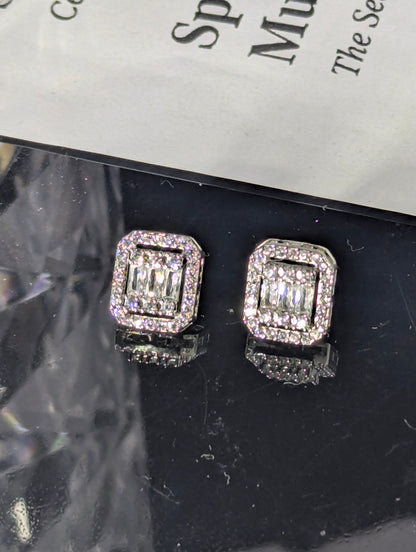 Zircon Inlaid Silver Stud Earrings