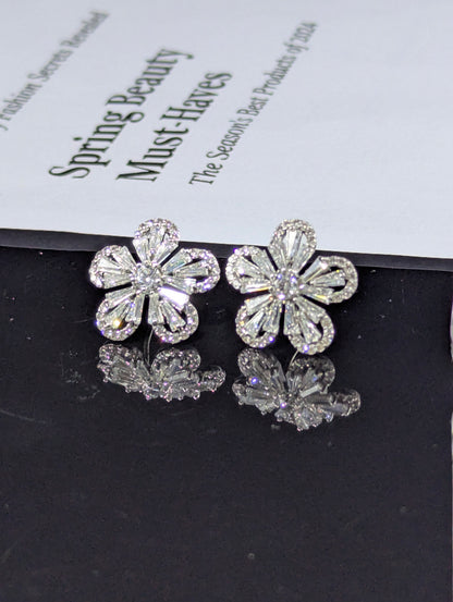 Sparkling Zircon Floral Stud Earrings