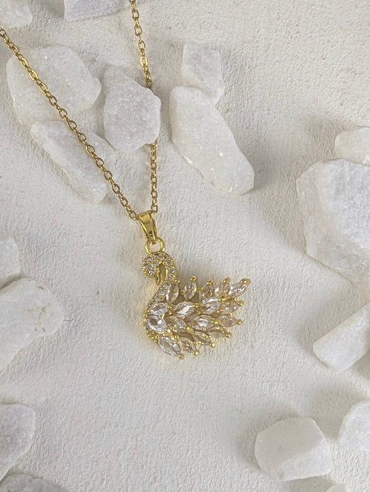 Crystal Swan Necklace - White