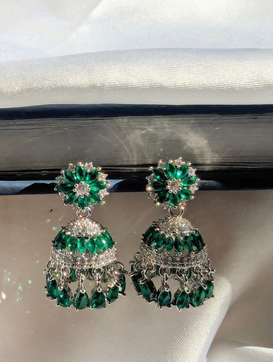 Noor Zircon Jhumki - Green