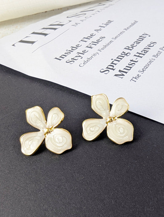 Petal Drop Earrings - White