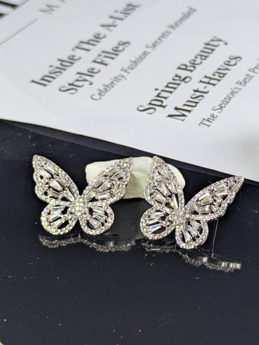 Silver Zircon Butterfly Stud Earrings