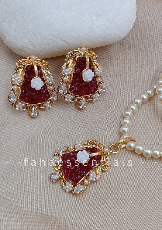 Crushed Stone Locket Set - Maroon