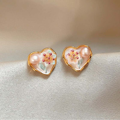 Blossom Heart Pearl Earings