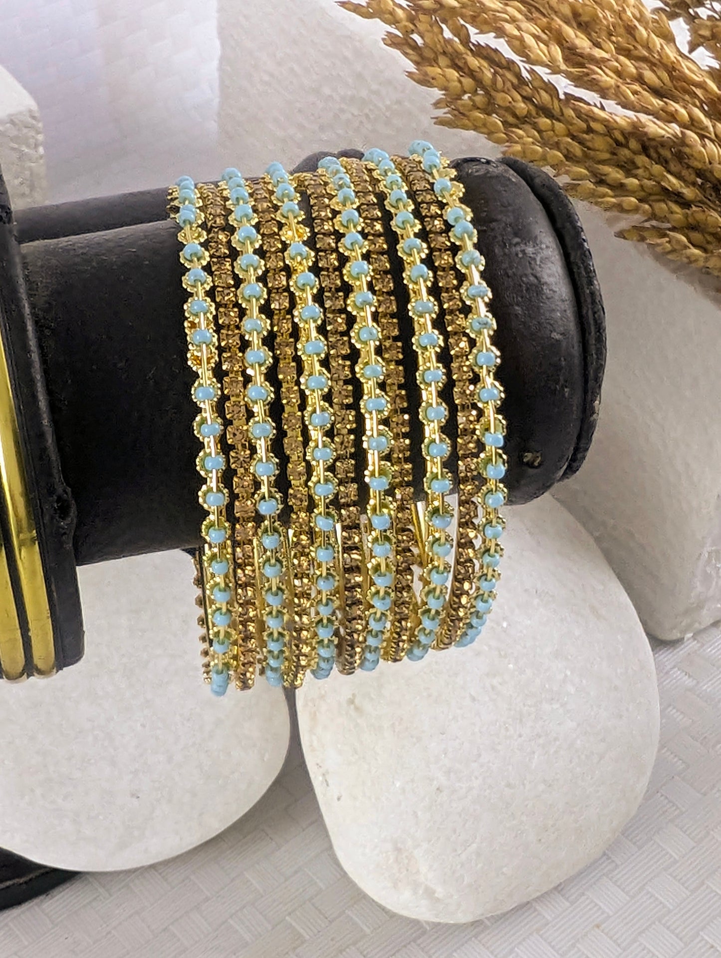 Azure Glow Beaded Bangles