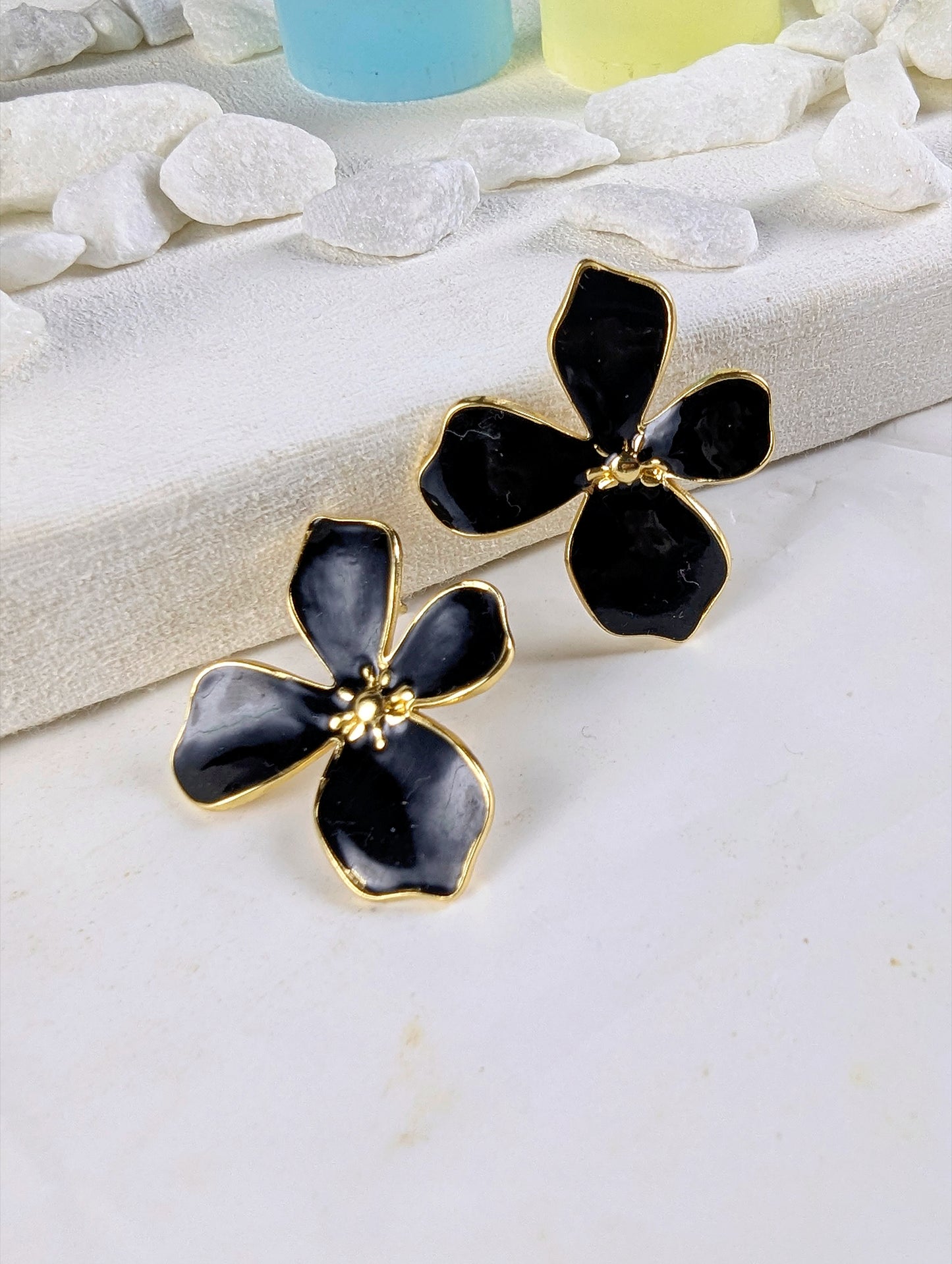 Petal Drop Earrings - Black
