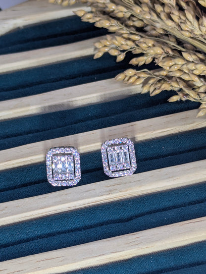 Zircon Inlaid Silver Stud Earrings
