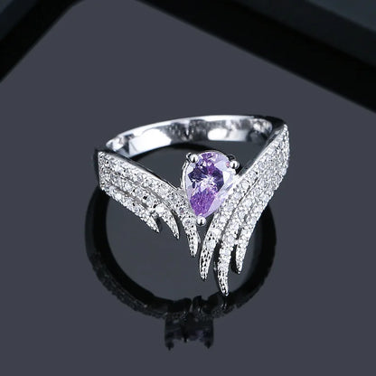Lavender Angel Wing Teardrop Ring