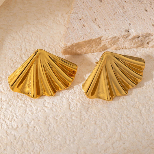 Golden Seashell Fan Statement Earrings