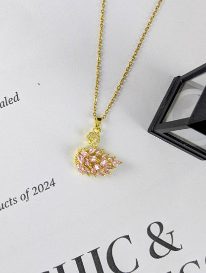 Crystal Swan Necklace - Pink