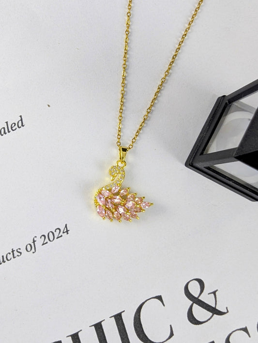 Crystal Swan Necklace - Pink