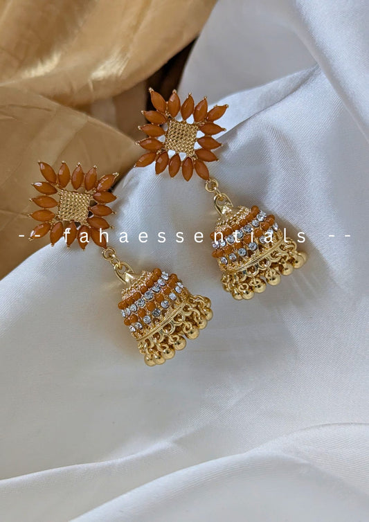 Stone Jhumkis - Brown