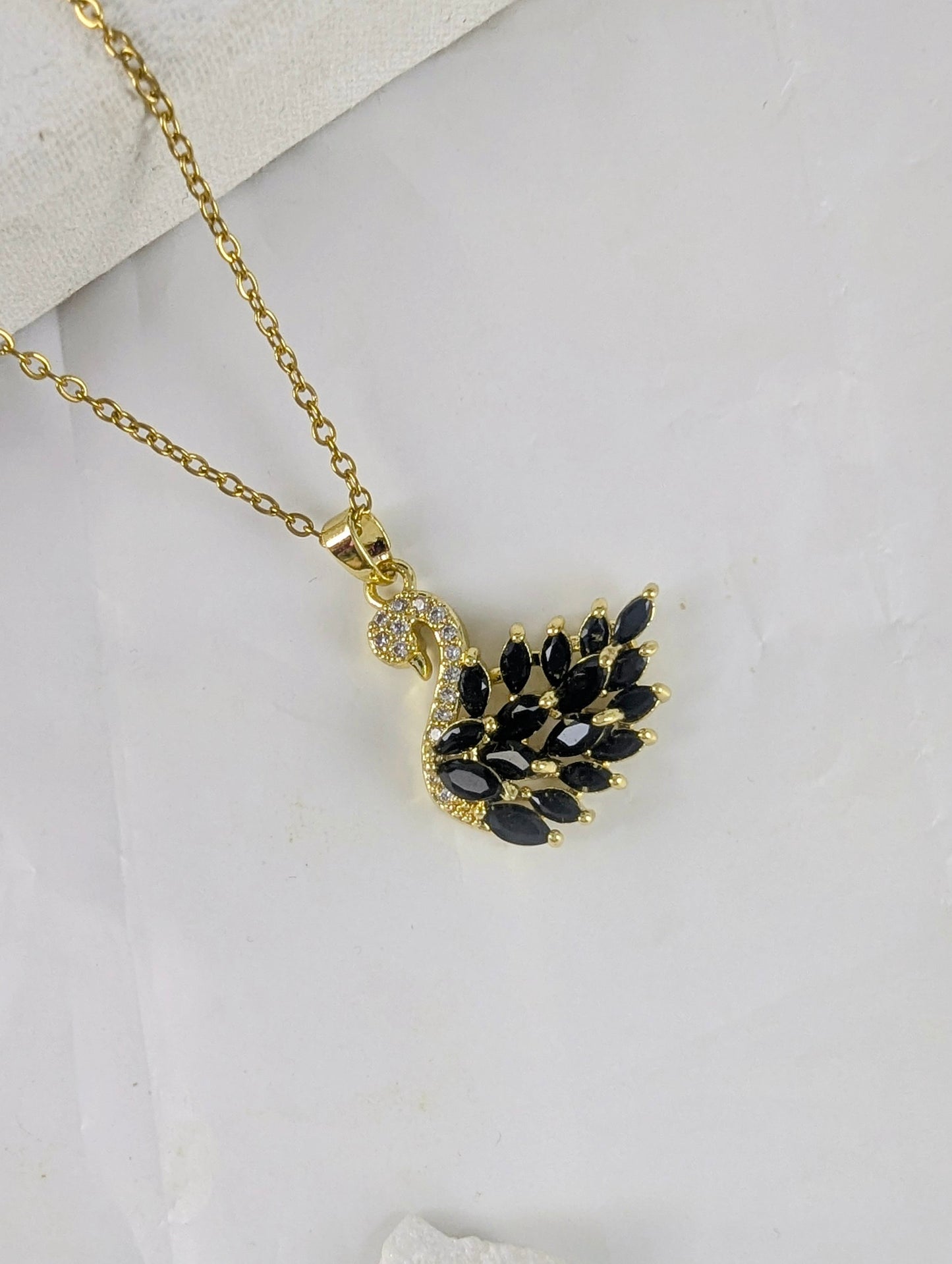 Crystal Swan Necklace - Black