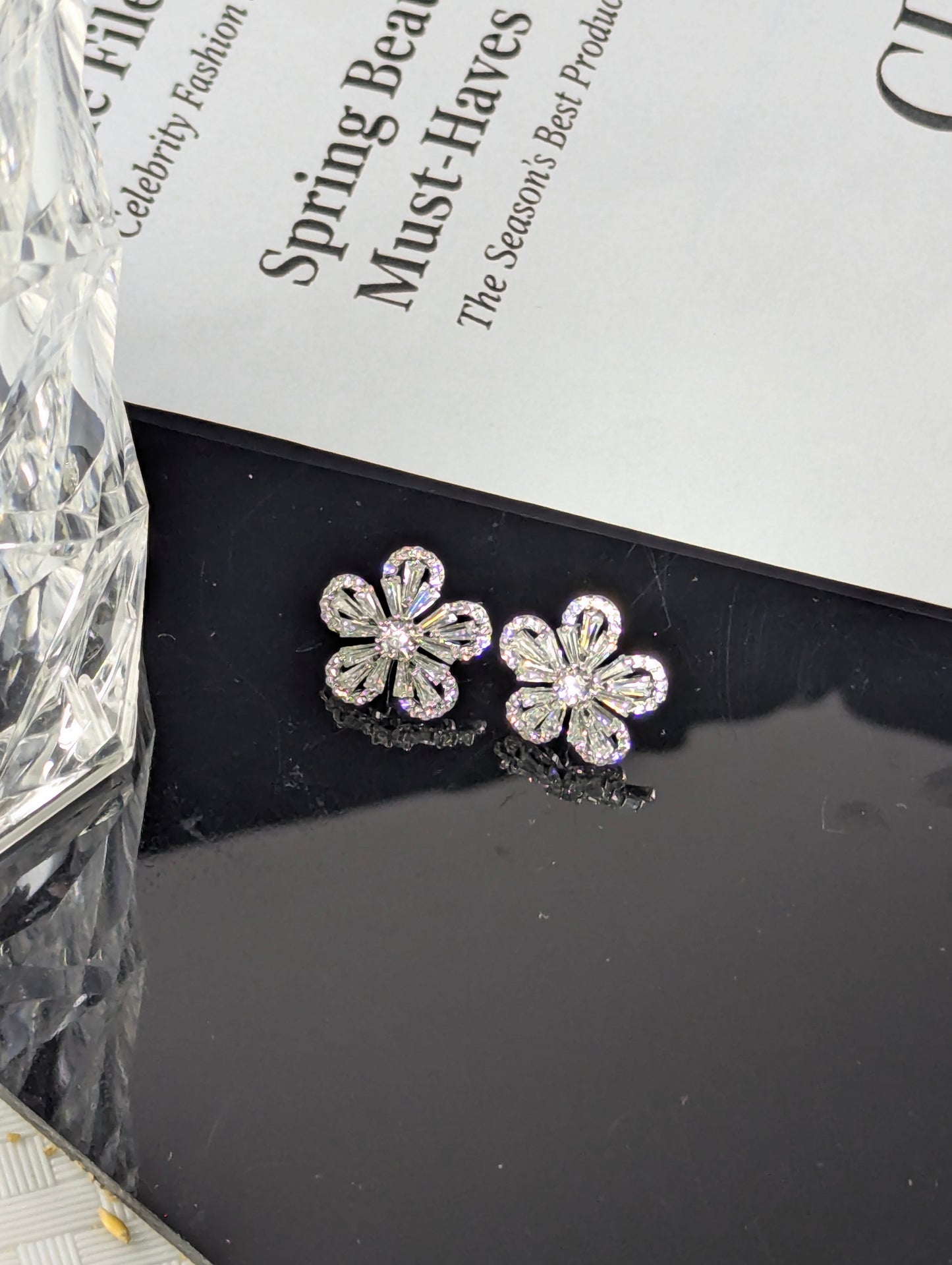 Sparkling Zircon Floral Stud Earrings