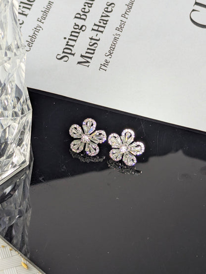 Sparkling Zircon Floral Stud Earrings