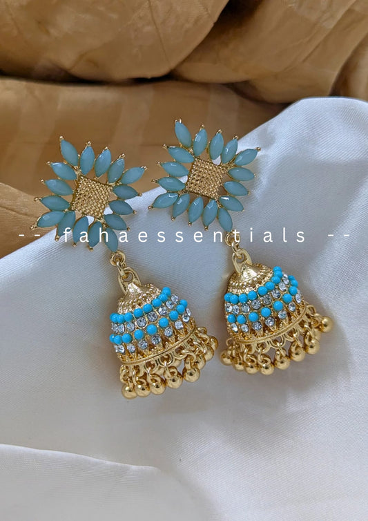 Stone Jhumkis - Blue
